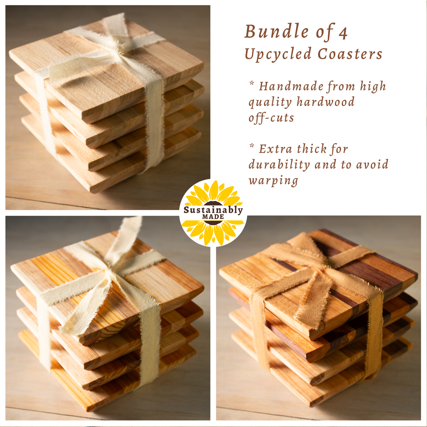 Handmade Hardwood Drink Coasters (Set of 4)