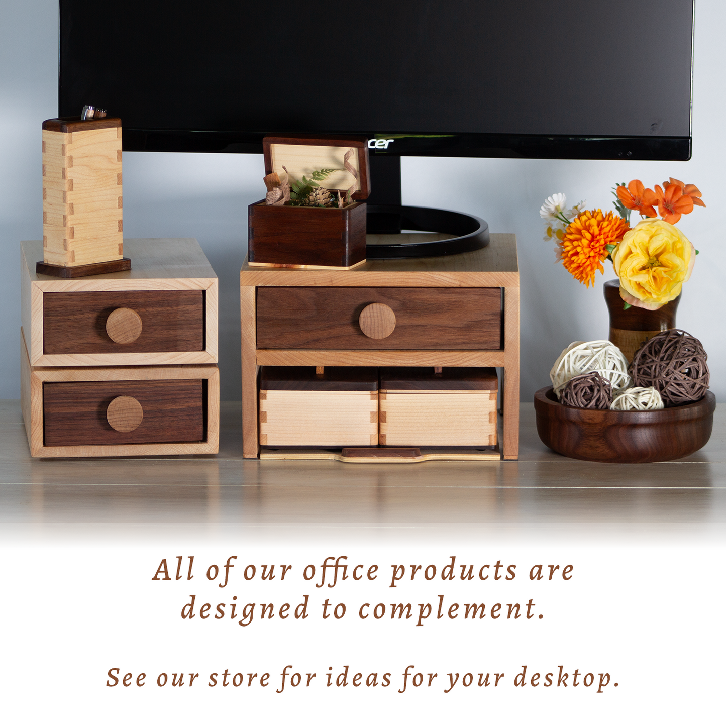 Wood Monitor Stand - Walnut & Maple