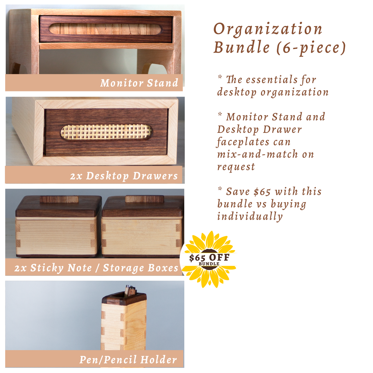 Home Office Desk Organizer Set (9-piece): Natural Wood Storage and Decor