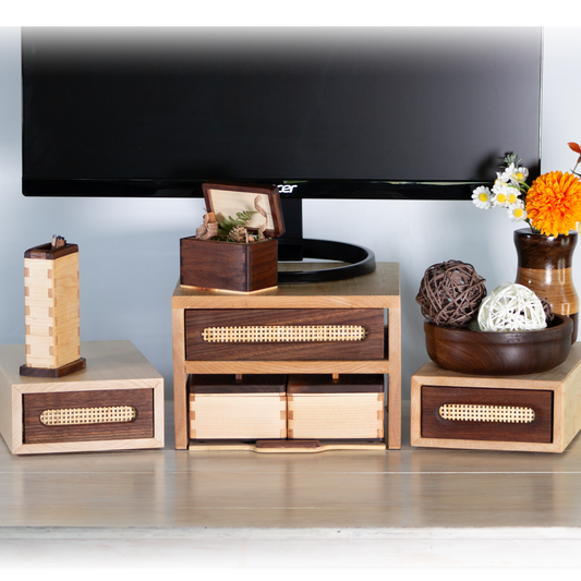 Home Office Desk Organizer Set (9-piece): Natural Wood Storage and Decor